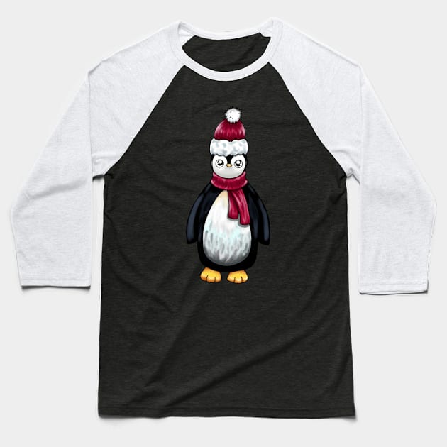 Santa Hat Penguin Baseball T-Shirt by Lady Lilac